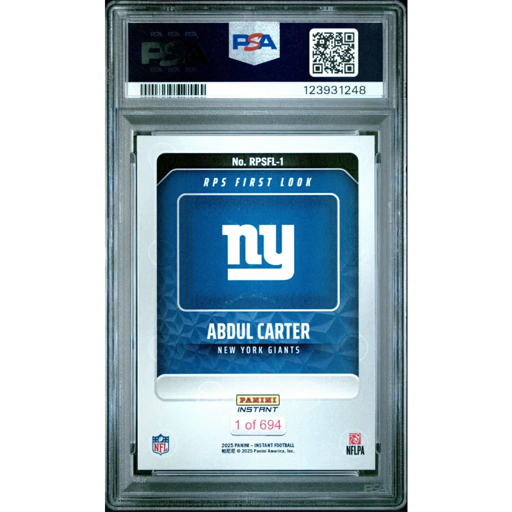 Graded 2025 Panini Instant Abdul Carter #RPSFL1 RPS First Look Rookie RC Football Card PSA 9 Mint | PSA 9 Mint Graded Rookie Card | vintageantiquesgifts.com