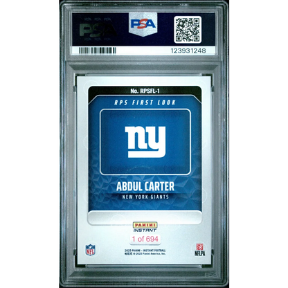 Graded 2025 Panini Instant Abdul Carter #RPSFL1 RPS First Look Rookie RC Football Card PSA 9 Mint | PSA 9 Mint Graded Rookie Card | vintageantiquesgifts.com