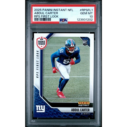 Graded PSA 10 Gem Mint 2025 Panini Instant Abdul Carter Giants Rookie Card