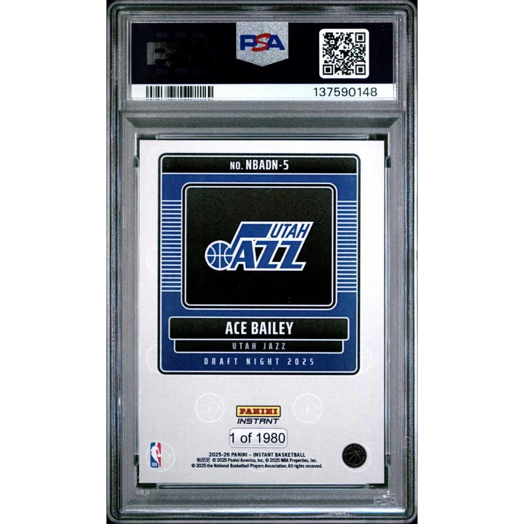 Graded 2025 Panini Instant Ace Bailey #5 Draft Night Rookie RC Basketball Card PSA 8 NM-MT | PSA 8 NM-MT Graded Rookie Card | vintageantiquesgifts.com