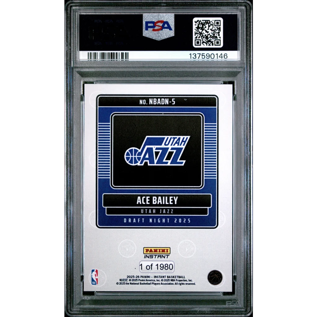 Graded 2025 Panini Instant Ace Bailey #5 Draft Night Rookie RC Basketball Card PSA 9 Mint | PSA 9 Mint Graded Rookie Card | vintageantiquesgifts.com
