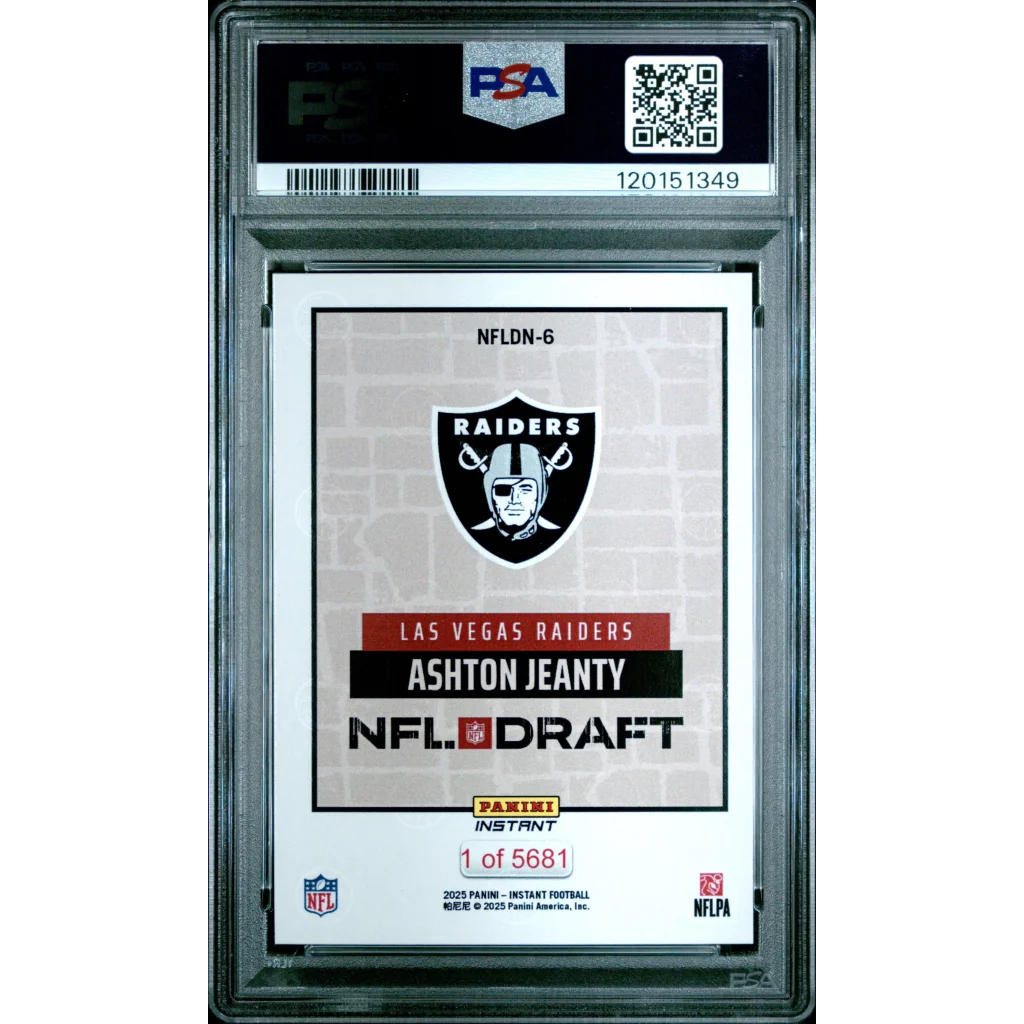 PSA 10 Graded 2025 Panini Instant Ashton Jeanty Raiders NFL Draft Rookie Card