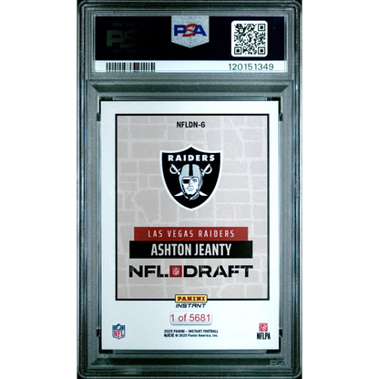 PSA 10 Graded 2025 Panini Instant Ashton Jeanty Raiders NFL Draft Rookie Card