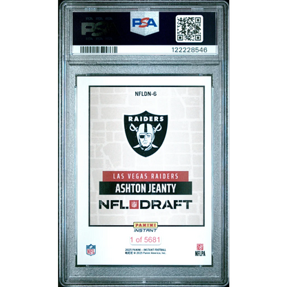 PSA 10 Graded 2025 Panini Instant Ashton Jeanty Raiders Rookie #1/5681