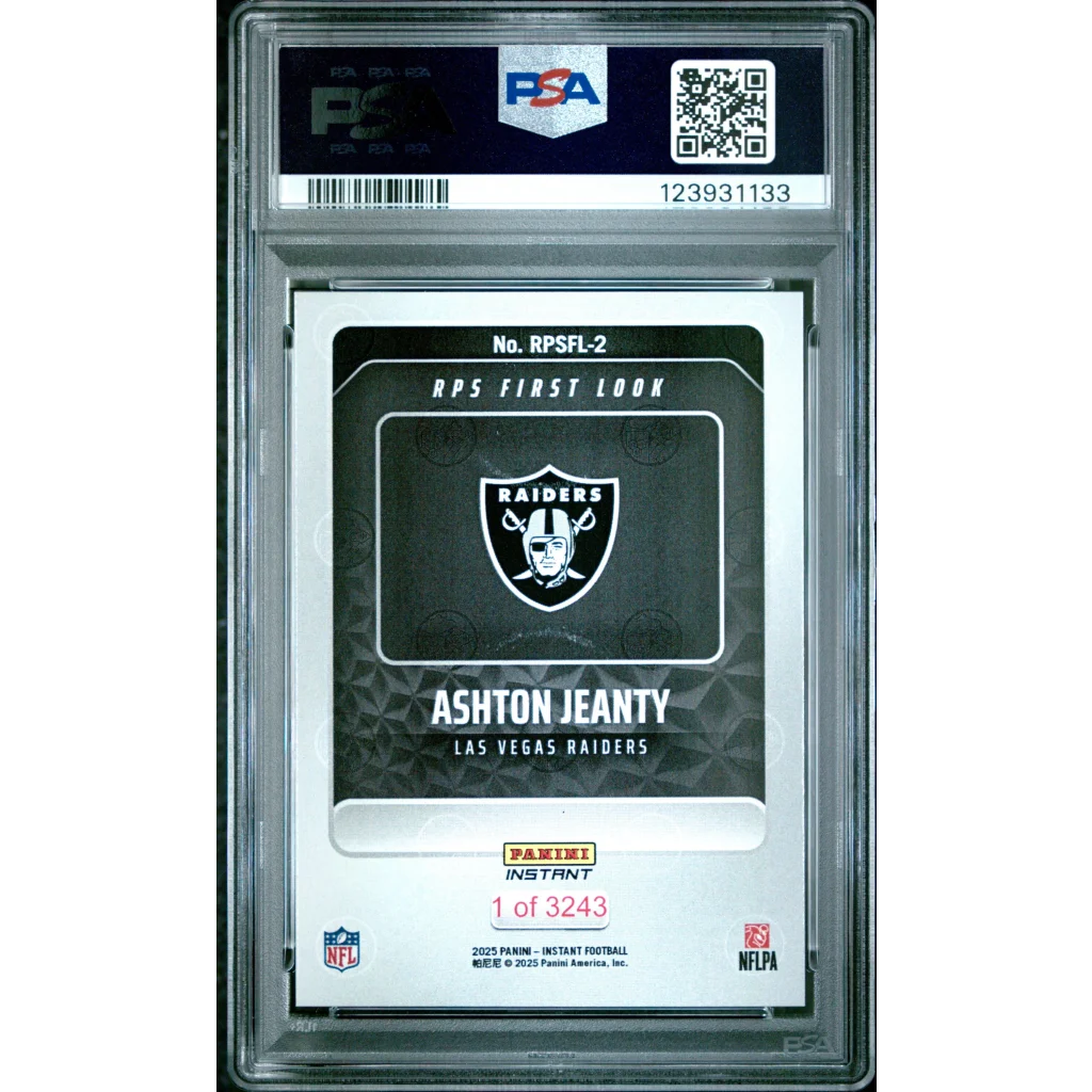 PSA 10 Graded 2025 Panini Instant Ashton Jeanty Rookie Raiders Card in Slab