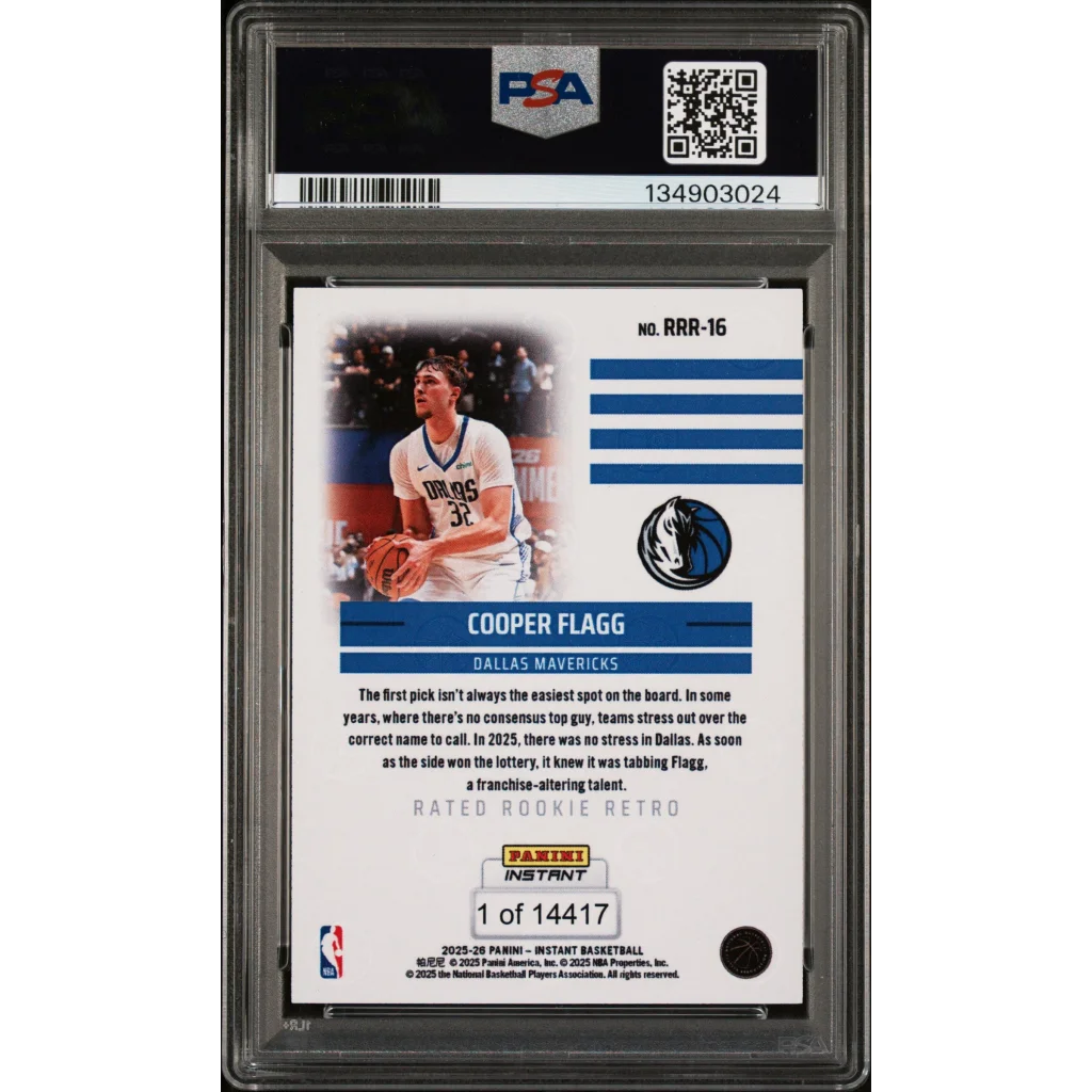Graded 2025 Panini Instant Cooper Flagg #RRR16 Rated Rookie Retro Rookie RC Basketball Card PSA 10 Gem Mint | PSA 10 Gem Mint Graded Rookie Card | vintageantiquesgifts.com