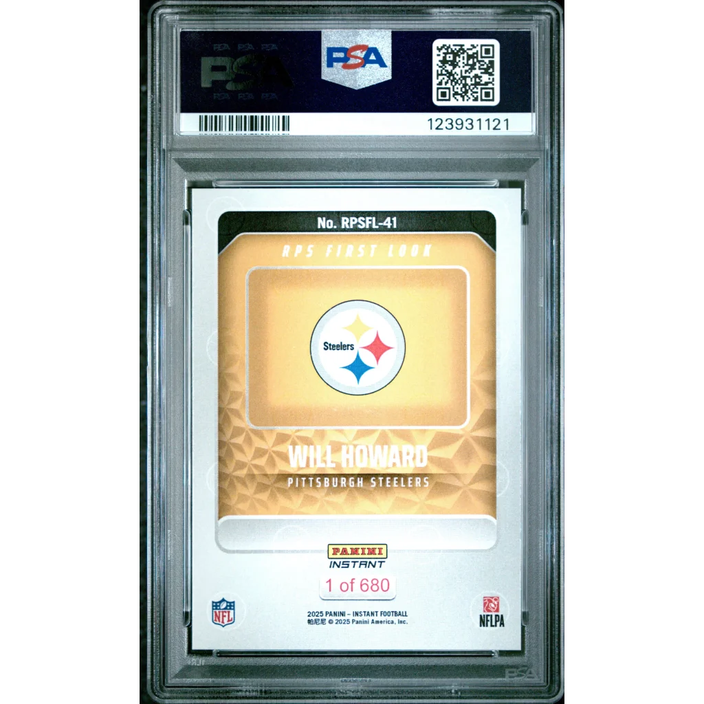 Graded 2025 Panini Instant Will Howard #RPSFL41 RPS First Look Rookie RC Football Card PSA 9 Mint