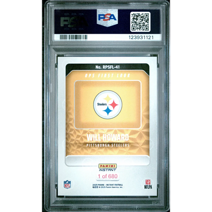Graded 2025 Panini Instant Will Howard #RPSFL41 RPS First Look Rookie RC Football Card PSA 9 Mint