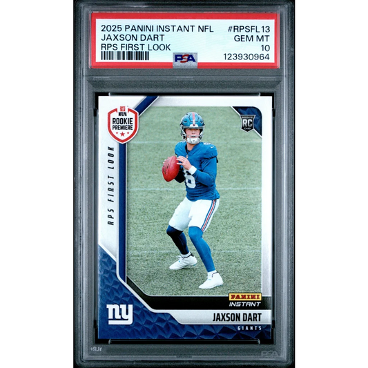Graded PSA 10 Gem Mint 2025 Panini Instant Jaxson Dart Giants Rookie Card
