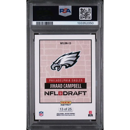 Graded 2025 Panini Instant Jihaad Campbell #NFLDN13 /25 Draft Night Beige Rookie RC Football Card PSA 10 Gem Mint | PSA 10 Gem Mint Graded Rookie Card | vintageantiquesgifts.com