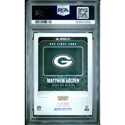 Graded 2025 Panini Instant Matthew Golden #RPSFL21 RPS First Look Rookie RC Football Card PSA 10 Gem Mint | PSA 10 Gem Mint Graded Rookie Card | vintageantiquesgifts.com