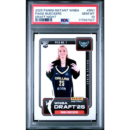 PSA graded Paige Bueckers 2025 Panini Instant WNBA draft night card