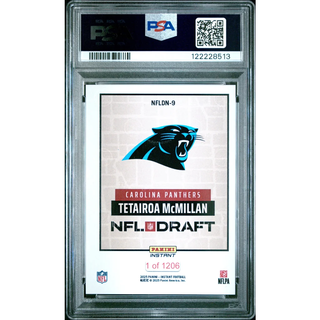 Graded 2025 Panini Instant Tetairoa McMillan #NFLDN9 NFL Draft Night Rookie RC Football Card PSA 9 Mint | PSA 9 Mint Graded Rookie Card | vintageantiquesgifts.com