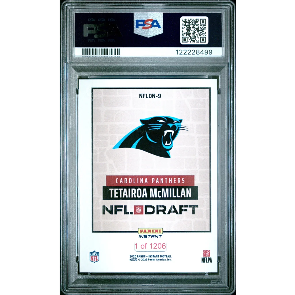Graded 2025 Panini Instant Tetairoa McMillan #NFLDN9 NFL Draft Night Rookie RC Football Card PSA 10 Gem Mint