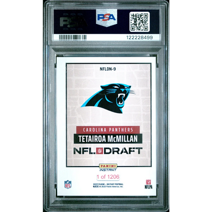 Graded 2025 Panini Instant Tetairoa McMillan #NFLDN9 NFL Draft Night Rookie RC Football Card PSA 10 Gem Mint