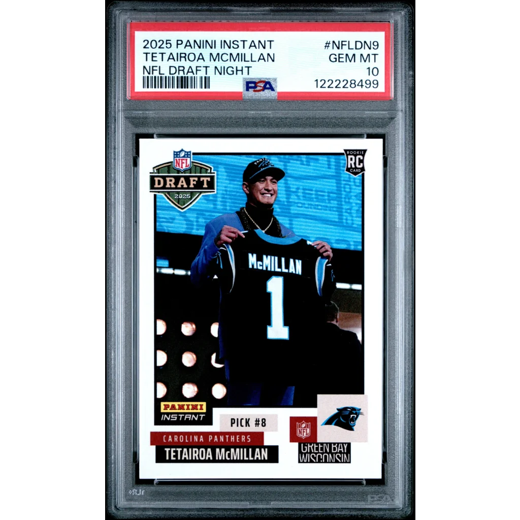 Graded 2025 Panini Instant Tetairoa McMillan #NFLDN9 NFL Draft Night Rookie RC Football Card PSA 10 Gem Mint