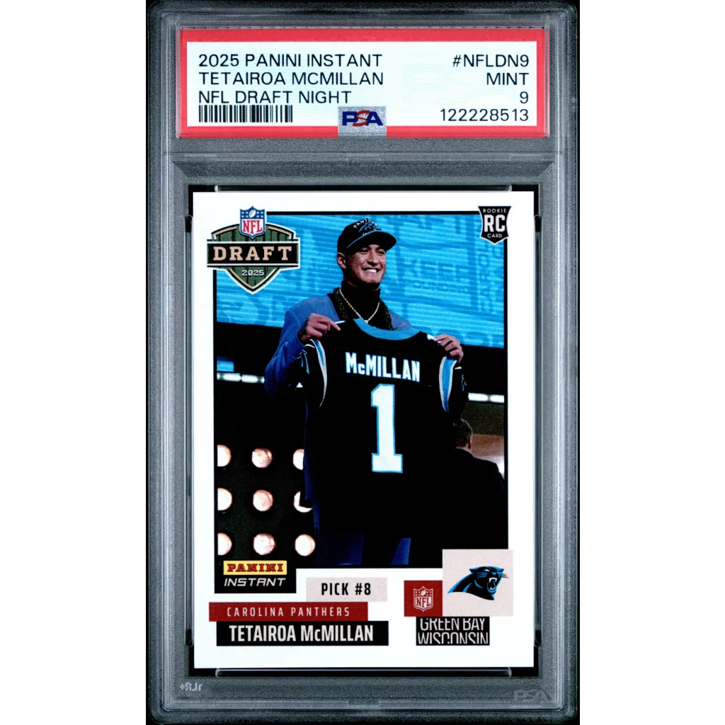 Graded 2025 Panini Instant Tetairoa McMillan #NFLDN9 NFL Draft Night Rookie RC Football Card PSA 9 Mint | Hall of Fame Sports Memorabilia | vintageantiquesgifts.com