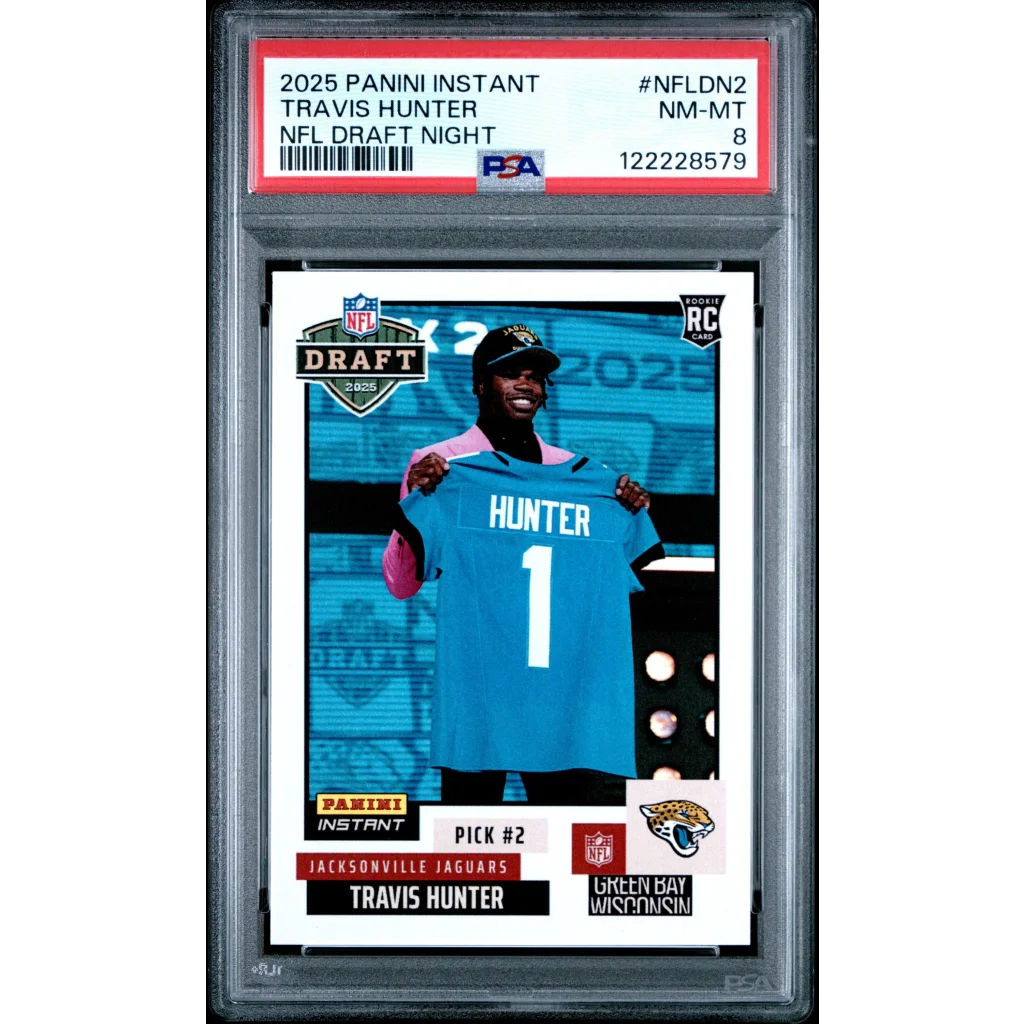 Graded 2025 Panini Instant Travis Hunter #NFLDN2 NFL Draft Night Rookie RC Football Card PSA 8 Near Mint | Hall of Fame Sports Memorabilia | vintageantiquesgifts.com