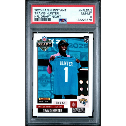 Graded 2025 Panini Instant Travis Hunter #NFLDN2 NFL Draft Night Rookie RC Football Card PSA 8 Near Mint | Hall of Fame Sports Memorabilia | vintageantiquesgifts.com