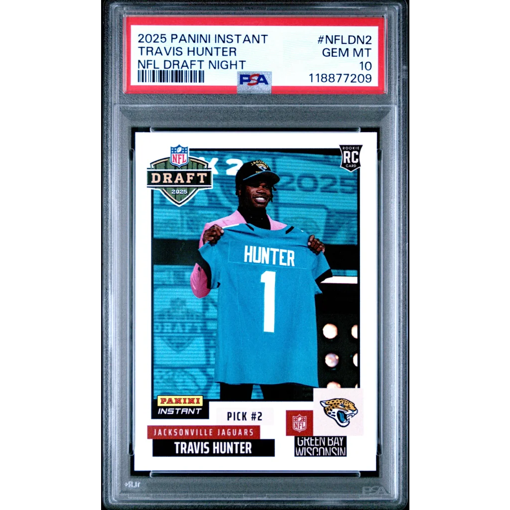 Graded 2025 Panini Instant Travis Hunter #NFLDN2 NFL Draft Night Rookie RC Football Card PSA 10 Gem Mint | Hall of Fame Sports Memorabilia | vintageantiquesgifts.com