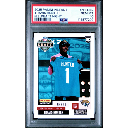 Graded 2025 Panini Instant Travis Hunter #NFLDN2 NFL Draft Night Rookie RC Football Card PSA 10 Gem Mint | Hall of Fame Sports Memorabilia | vintageantiquesgifts.com