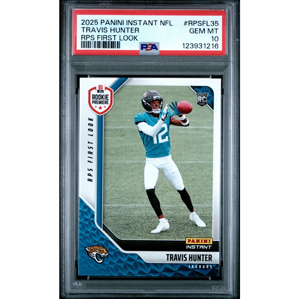 Graded 2025 Panini Instant Travis Hunter #RPSFL35 RPS First Look Rookie RC Football Card PSA 10 Gem Mint | Hall of Fame Sports Memorabilia | vintageantiquesgifts.com