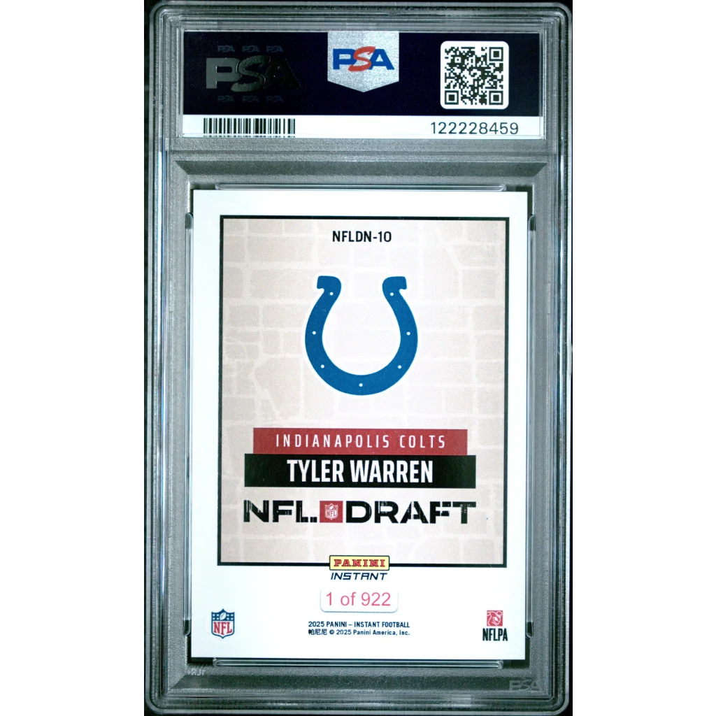 Graded 2025 Panini Instant Tyler Warren #NFLDN10 NFL Draft Night Rookie RC Football Card PSA 10 Gem Mint | PSA 10 Gem Mint Graded Rookie Card | vintageantiquesgifts.com