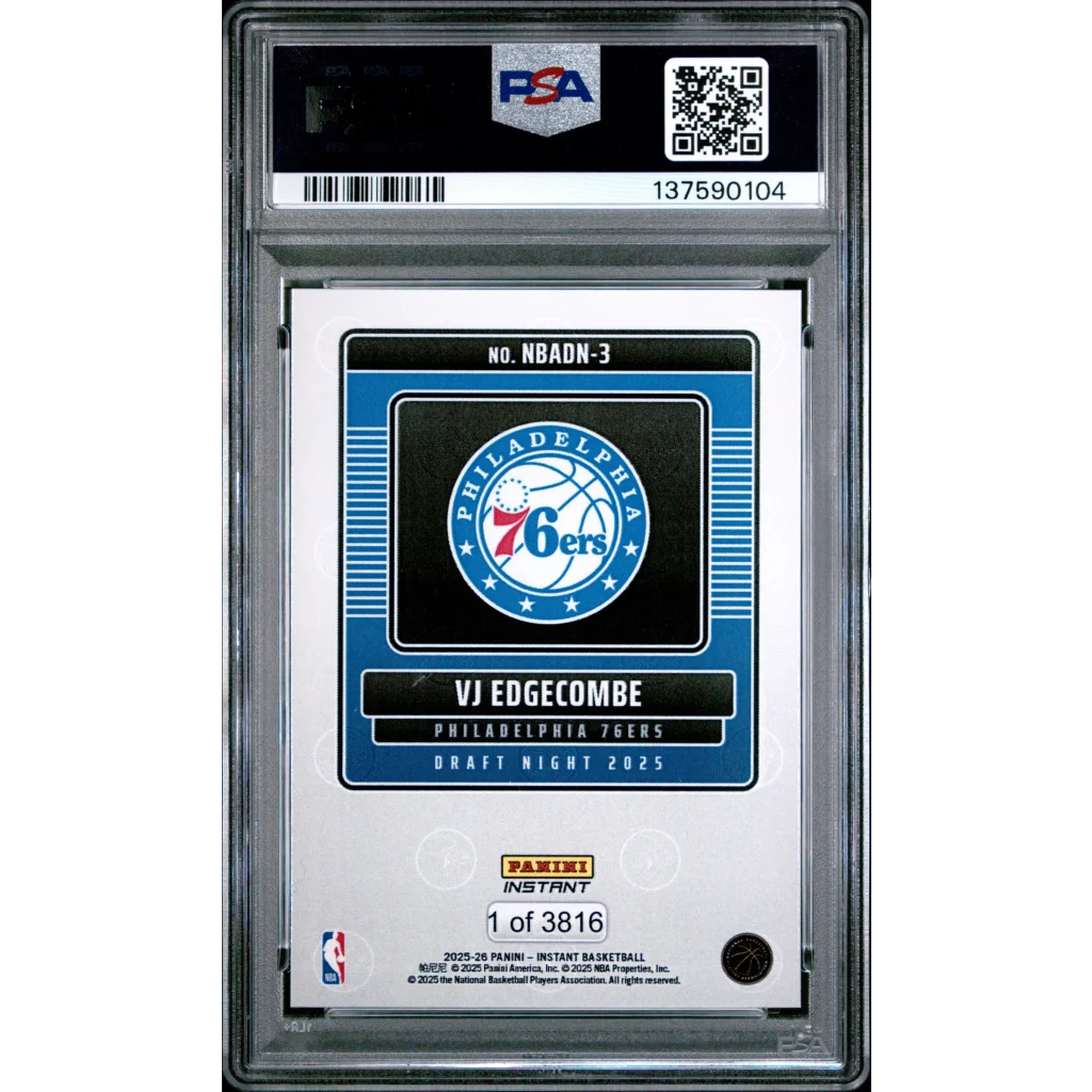 Graded 2025 Panini Instant VJ Edgecombe #3 Draft Night Rookie RC Basketball Card PSA 10 Gem Mint | PSA 10 Gem Mint Graded Rookie Card | vintageantiquesgifts.com