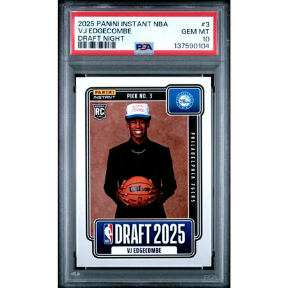 Graded 2025 Panini Instant VJ Edgecombe #3 Draft Night Rookie RC Basketball Card PSA 10 Gem Mint | Hall of Fame Sports Memorabilia | vintageantiquesgifts.com