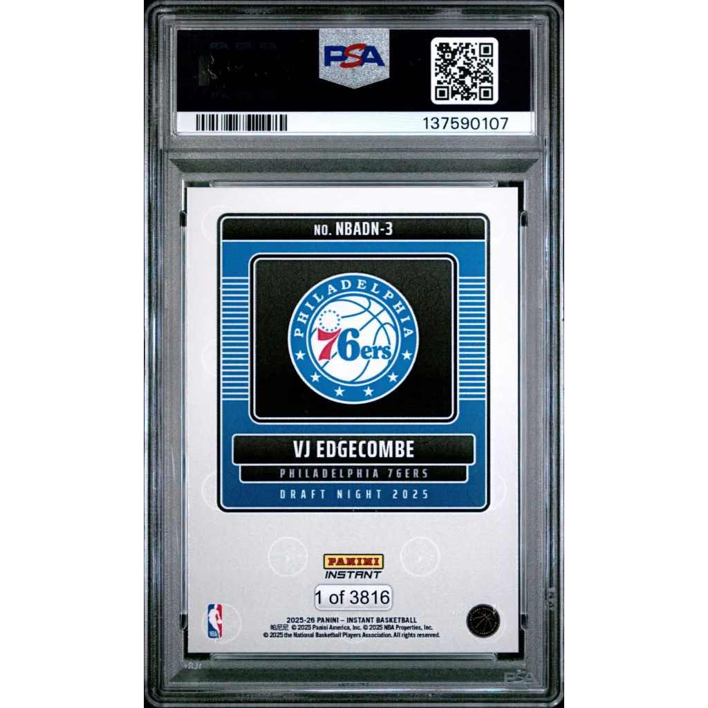Graded 2025 Panini Instant VJ Edgecombe #3 Draft Night Rookie RC Basketball Card PSA 9 Mint | PSA 9 Mint Graded Rookie Card | vintageantiquesgifts.com