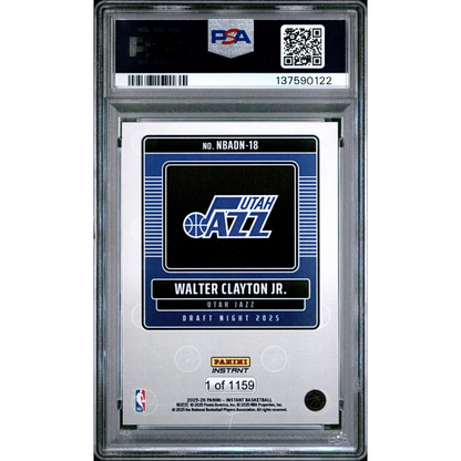 Graded PSA 10 2025 Panini Instant Walter Clayton Jr. Utah Jazz rookie card
