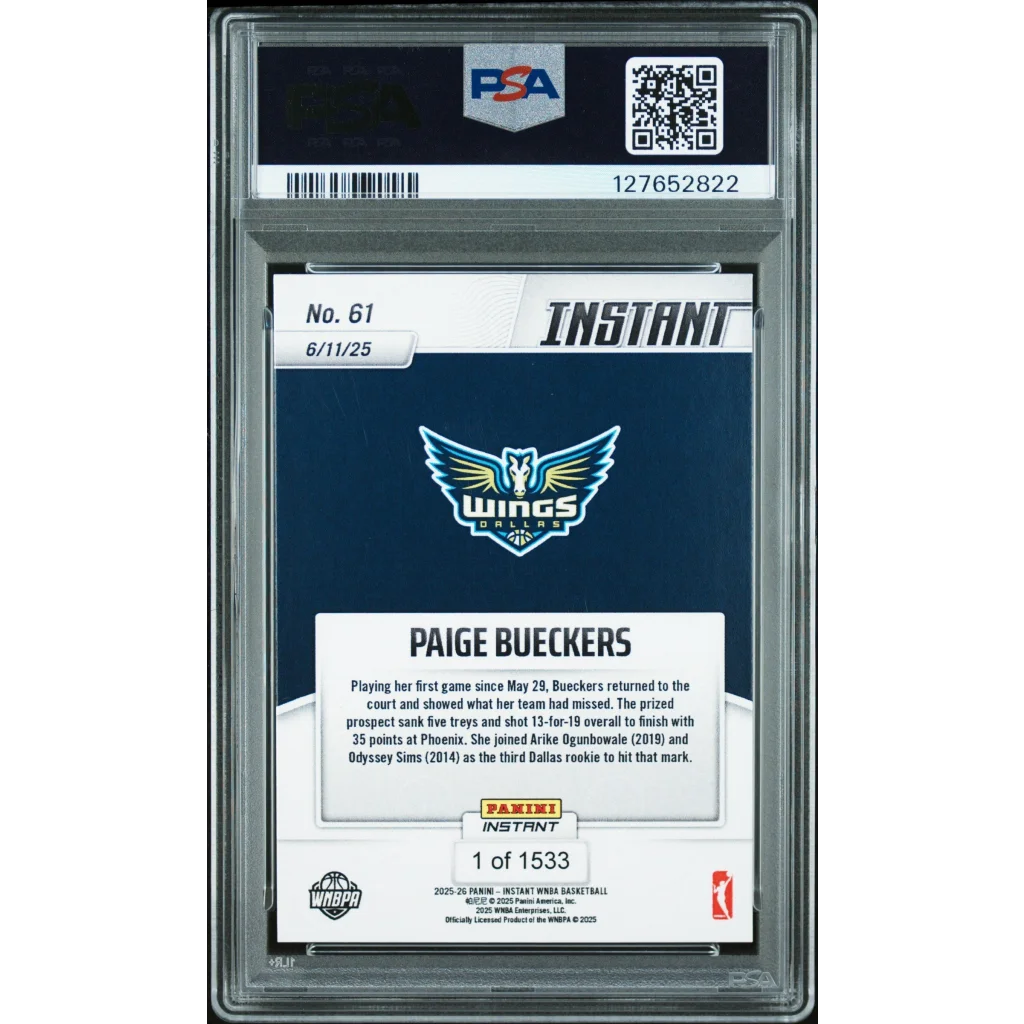 Graded 2025 Panini Instant WNBA Paige Bueckers #61 Rookie RC Basketball Card PSA 10 Gem Mint | PSA 10 Gem Mint Graded Rookie Card | vintageantiquesgifts.com