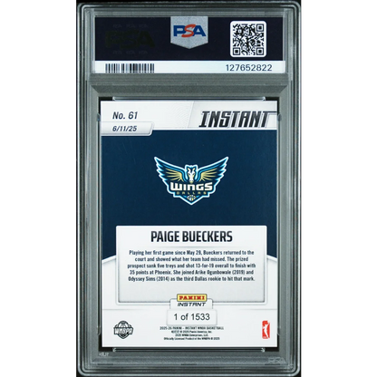 Graded 2025 Panini Instant WNBA Paige Bueckers #61 Rookie RC Basketball Card PSA 10 Gem Mint | PSA 10 Gem Mint Graded Rookie Card | vintageantiquesgifts.com