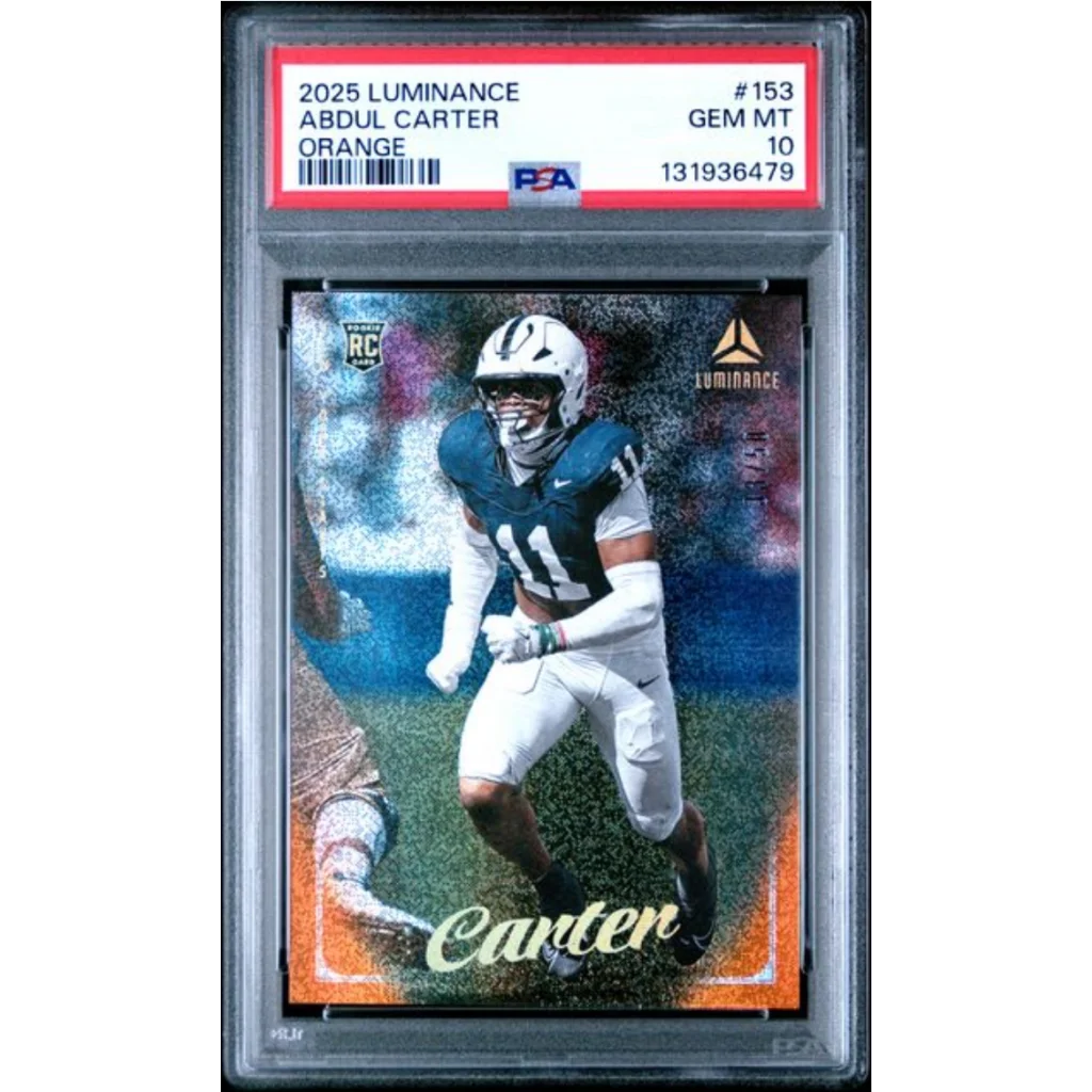 Graded 2025 Panini Luminance Abdul Carter 153 Orange 50 Rookie RC Football Card PSA 10 Gem Mint | Hall of Fame Sports Memorabilia | vintageantiquesgifts.com