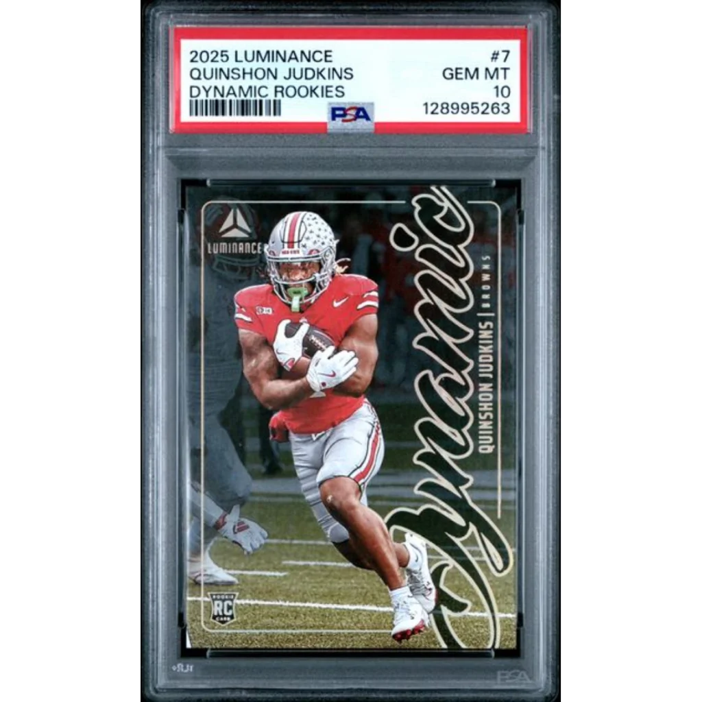 Graded 2025 Panini Luminance Quinshon Judkins #7 Dynamic Rookies Rookie RC Football Card PSA 10 Gem Mint | Hall of Fame Sports Memorabilia | vintageantiquesgifts.com