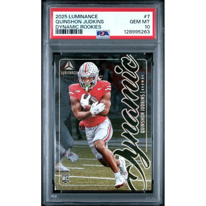 Graded 2025 Panini Luminance Quinshon Judkins #7 Dynamic Rookies Rookie RC Football Card PSA 10 Gem Mint | Hall of Fame Sports Memorabilia | vintageantiquesgifts.com