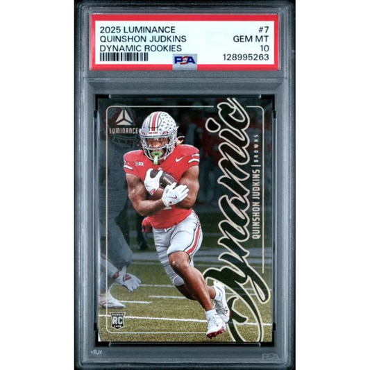 Graded 2025 Panini Luminance Quinshon Judkins #7 Dynamic Rookies Rookie RC Football Card PSA 10 Gem Mint | Hall of Fame Sports Memorabilia | vintageantiquesgifts.com