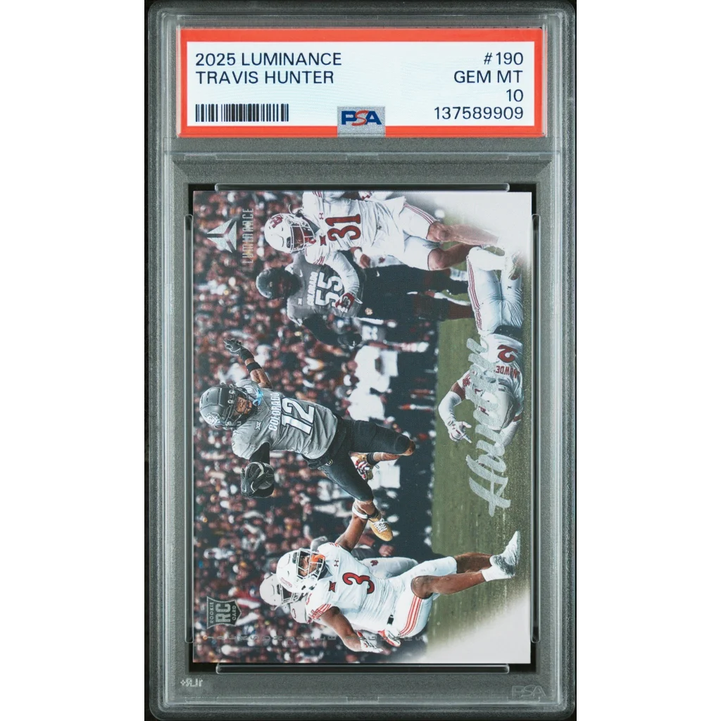 Graded 2025 Panini Luminance Travis Hunter 190 Rookie RC Football Card PSA 10 Gem Mint | Hall of Fame Sports Memorabilia | vintageantiquesgifts.com