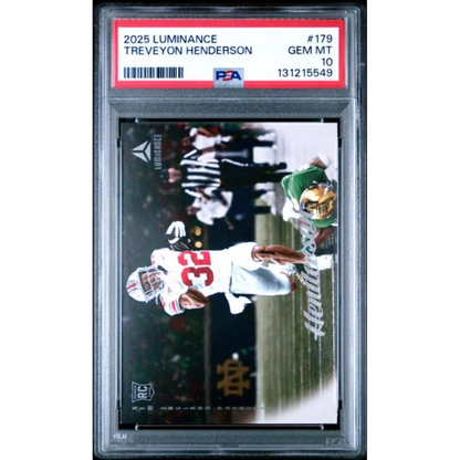 Graded 2025 Panini Luminance TreVeyon Henderson 179 Rookie RC Football Card PSA 10 Gem Mint | Hall of Fame Sports Memorabilia | vintageantiquesgifts.com