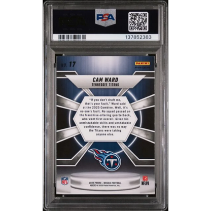 Graded 2025 Panini Mosaic Cam Ward #17 Silver Rookie RC PSA 10 card