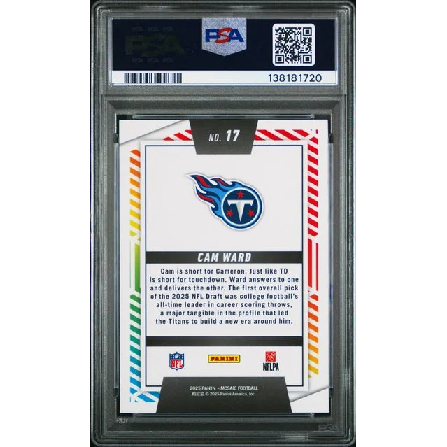Graded PSA 10 2025 Panini Mosaic Cam Ward Titans #17 Rookie RC