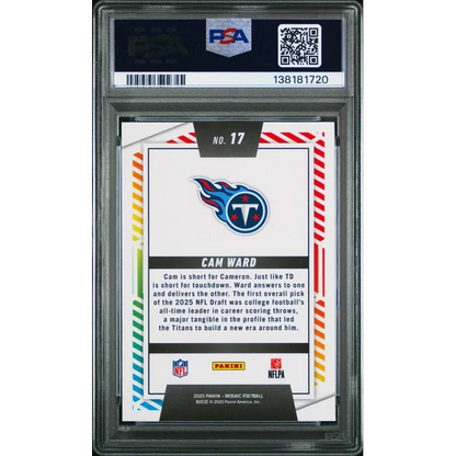 Graded PSA 10 2025 Panini Mosaic Cam Ward Titans #17 Rookie RC