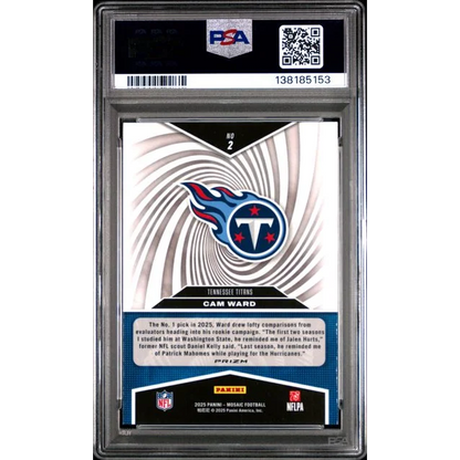 Graded 2025 Panini Mosaic Cam Ward 2 Storm Mosaic Rookie RC Football Card PSA 10 Gem Mint | PSA 10 Gem Mint Graded Rookie Card | vintageantiquesgifts.com