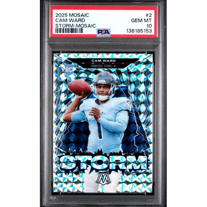 Graded 2025 Panini Mosaic Cam Ward 2 Storm Mosaic Rookie RC Football Card PSA 10 Gem Mint | Hall of Fame Sports Memorabilia | vintageantiquesgifts.com