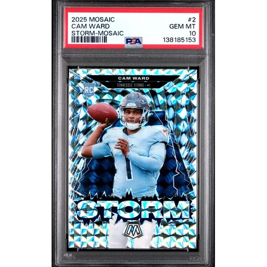 Graded 2025 Panini Mosaic Cam Ward 2 Storm Mosaic Rookie RC Football Card PSA 10 Gem Mint | Hall of Fame Sports Memorabilia | vintageantiquesgifts.com