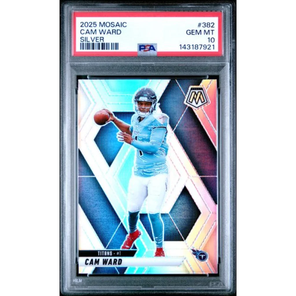 Graded 2025 Panini Mosaic Cam Ward 382 Silver Rookie RC Football Card PSA 10 Gem Mint | Hall of Fame Sports Memorabilia | vintageantiquesgifts.com