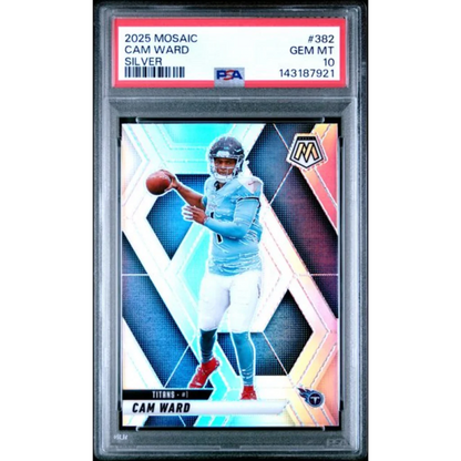 Graded 2025 Panini Mosaic Cam Ward 382 Silver Rookie RC Football Card PSA 10 Gem Mint | Hall of Fame Sports Memorabilia | vintageantiquesgifts.com