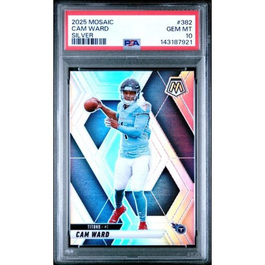 Graded 2025 Panini Mosaic Cam Ward 382 Silver Rookie RC Football Card PSA 10 Gem Mint | Hall of Fame Sports Memorabilia | vintageantiquesgifts.com