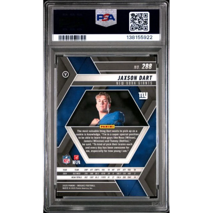 Graded 2025 Panini Mosaic Jaxson Dart #288 Rookie RC Football Card PSA 10 Gem Mint | PSA 10 Gem Mint Graded Rookie Card | vintageantiquesgifts.com
