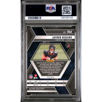 Graded 2025 Panini Mosaic Jayden Higgins #346 Red White Stripe RC PSA 10